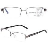 Amorays Multifokale Lesebrille gleitsichtbrille Blaulichtfilter Halbrandfassung aus Metall für klare Sicht bei Nah- Mittel- und Fernsicht - Komfortabel und langlebig (Graubraun, 2.5, x)