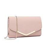 Miss Lulu Damen Umschlag Clutch Elegant Abendtasche Brauttasche Umschlag Clutch Tasche Handtasche mit Kette für Hochzeit Party Prom (Rosa)