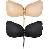 KEWUF 2 Paar Klebe Unsichtbarer Silikon Trägerloser BH Rückenfrei Abdeckungen klebe bh push up für Abendkleid Brautkleid rückenfreie Kleidung Wiederverwendbare für Rückenfreies Kleid - Cup B