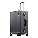 LEVEL8 Koffer Trolley mit Aluminium Rahmen,Hartschalenkoffer mit 4 Spinner Rollen,Doppelte TSA Schloss Mittelgroß Reisekoffer, 68L,Grau