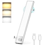 Lureshine Schrankbeleuchtung LED mit Bewegungsmelder 76 LEDs Unterbauleuchte küche 3 Farbmodi Dimmbar, Led Leiste USB Wiederaufladbar Schranklicht Schrankleuchte für Kleiderschrank, Treppe