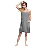 Aomig Sauna Zubehör Saunahandtuch Saunakilt Damen, Knopffrottee Saunarock, Elastische Taschen Saunakleid Damen, Grösse Anpassen Saunatuch, Hamamtuch Saunakilt Damen(Grau)