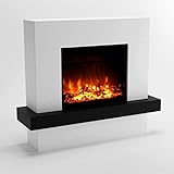 GLOW FIRE Elektrokamin mit Heizung und Kaminfeuer (Standkamin Pandora) - elektrischer Kamin mit LED-Feuer in 3 Farben, Heizlüfter, Holz-Deko & Fernbedienung, 114x97x32 cm, Weiß