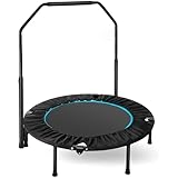 LIFERUN Indoor-Trampolin Ø101cm, Faltbares Fitness-Trampolin, Trampolin für Jumping Fitness, Tragfähigkeit 150 kg, Verstellbare Handlaufhöhe, Ausdauertraining, Verschiedene Personengruppen, Blau