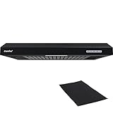 COMFEE' CHU 3.6F17BB 60cm Unterbauhauben Dunstabzugshaube Unterbau mit Edelstahl, abnehmbarem Aluminiumfilter, 200m³/h Luftstrom, 2 Stufen, 1 LED-Licht, Schwarz