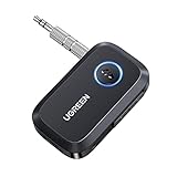 UGREEN Aux Bluetooth Adapter Auto Bluetooth 5.3 Empfänger Freisprechanruf, Stereo Musik, Dualer Kopplung mit 15 Stunden Spielzeit Klinke Bluetooth Adapter für Autoradio/Stereoanlage/Headset (Schwarz)