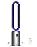 Turmventilator, Rotorlos Ventilator mit Luftreiniger, Turmventilator sehr Leise, 24 Stufen Tower-Ventilator, Oszillierend LED-Anzeige, 12H Timer, Turmventilator mit Fernbedienung für Zuhause (Grau)