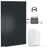 Balkonkraftwerk 1300W Solaranlage mit Speicher Marstek B2500, 800W Marstek Micro Wechselrichter WiFi Bluetooth, 2x500W Bifaziale Solarmodule Vollschwarz, Photovoltaik PV Anlage mit Solarspeicher