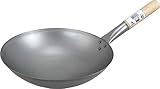JADE TEMPLE Wok aus Carbonstahl mit 30 cm Durchmesser, mit rundem Holzgriff, Grau