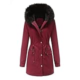 riou Warme Winterjacke mit Kapuze, Plüsch, Herbst, Winter, Parka, Slim Fit, wasserdicht, für den Außenbereich, Rosa, XL