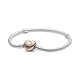 PANDORA Moments Schlangen-Gliederarmband mit Herz-Verschluss, Silber/Rosé, 19 cm, 580719-19