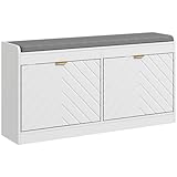HOMCOM Schuhbank mit Sitzfläche, 2 Klappschubladen Schuhschrank für 8 Paar Schuhe, schmale Schuhbank für Eingangsbereich, Flur, Weiß
