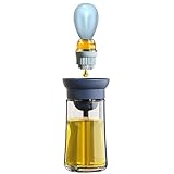 TINMIX Ölspender mit Bürste – Glas Olivenölspender für Küche, 2 in 1 Ölspender Flasche mit Silikon Backpinsel zum Kochen von Essig Sauce BBQ Grill Braten, T-OB21, Blau