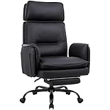 IWMH Ergonomischer Bürostuhl 227kg, XXL Kunstleder Chefsessel mit Fußstütze Schreibtischstuhl mit höhenverstellbare Kopfstütze,135° Neigefunktion,Drehstuhl Wippfunktion für Homeoffice,Gaming (Schwarz)