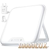 Tageslichtlampe, 10000 Lux Lampe, Sonnenlicht Lampe mit 4 Timer Einstellung, Memory-Funktion, Stufenlose Helligkeit, Verstellbarer Winkel 90° Stand Lichttherapielampe für eine Glückliche Stimmung