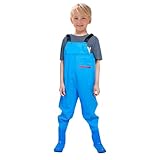 Kinder-Wathose für Jungen und Mädchen, Reißverschlusstasche,Verstellbare Träger,Rückenschnalle Design,wasserdichte Regenhose mit Stiefeln, Wathose für Jugendliche