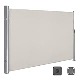 SONGMICS Alu-Seitenmarkise, ausziehbar, 200 x 300 cm, Sichtschutz, Sonnenschutz, blickdicht, Seitenrollo, für Balkon, Terrasse, Garten, beige GSA200E