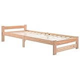 Idemon Solide Massivholzbett Futonbett Massivholz Natur Bett aus mit Kopfteil und Lattenrost, Natur (200x90cm)