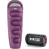 Trail 1-Personen Schlafsack für Erwachsene – Schlafsack 3 Jahreszeiten, Outdoor Frühling Herbst Winter – 300 GSM – für Camping im Freien – Innentaschen - Leichter Kompressionssack - Lila