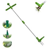 Unkrautentferner Länge 100cm,mit DREI Kiefer und Edelstahl-Pedale für Effizientes Entfernen von Unkraut,Unkrautstecher mit Stiel Kein Verbiegen zum Entfernen von Wurzeln,Gartenwerkzeug