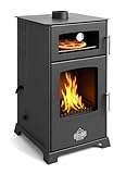 Babas GOLD Panorama Hybridofen Pellets und Holz Kombiofen Kaminofen 8 kW Pelletofen ohne Strom Schwarz Holzofen Holz Ofen Kamin