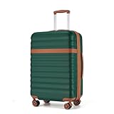 KONO Mittelgroßer Koffer Trolley Reisekoffer leicht aus ABS+PC mit 4 Rollen Hartschalenkoffer TSA Schloss (Dunkelgrün/Braun,L)