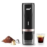 CERA+ Elektrische Tragbare Espressomaschine mit 3-4 Minuten Selbsthitzung, 20Bar 12V mini akku Kaffeemaschine,kompatibel mit NS-Kapsel &gemahlener Kaffee reise kaffeemaschine für Auto,Camping
