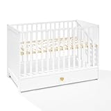 ATB MEBLE Babybett mit Matratze - Beistellbett Baby aus Holz - Bett Baby 60x120 - DREI Ebenen der Matratzenhöhe - Bett für Babyzimmer - 3 Ausziehbare Sprossen - 120x60 - Weiß Little Heart