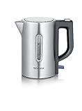 SEVERIN Reise-Wasserkocher-Set, Mini-Reisewasserkocher für 0,5 L, elektrischer Wasserkocher mit 2 Kunststofftassen & 2 Löffeln, Edelstahl-gebürstet/schwarz, WK 3647