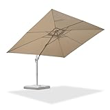 PURPLE LEAF Ampelschirm Rechteckig 300 x 400 cm Sonnenschirm groß mit Kurbel Aluminium Gestell in Weiß 360° Drehbar, für Garten Terrasse, Sonnenschutz, Beige