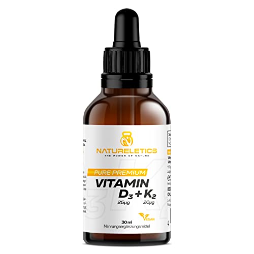 NATURELETICS Vitamin D3 K2 30ml - Nur ein Tropfen am Tag = 1000 I.E. D3, produziert in Deutschland, mit wertvollem MCT Öl