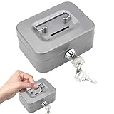 Elegant Geldkassette aus Stahl, Kleine Geldkassette Kleiner Safe, Geldkassette abschließbar mit Schlüssel, Geldbox Abschließbare Kasse mit Einwurfschlitz, Tresor, Trinkgeldkasse (Silber)