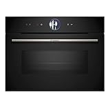 Bosch CMG7241B1, Serie 8 smarter Einbau-Kompaktbackofen mit Mikrowellenfunktion, 45 x 60 cm, Schwarz, Made in Germany, Air Fry, Digitaler Bedienring, Touchdisplay, Automatikprogramme Reinigungshilfe