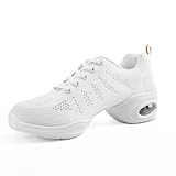Asyusyu Tanzsneaker Damen Tanzschuhe Schnüren Jazz Tanzschuhe mit Luftkissen for Damen Herren Cheerleader Zumba-Weiss, 40EU