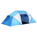 Outsunny Campingzelt Familienzelt Tunnelzelt mit 2 Schlafkabinen 4-6 Personen Blau L430 x B240 x H170cm, für Trekking
