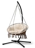 ALEOS. Stoff Hängesessel 100cm Ø mit Metall Gestell Sunny komplett inkl. Ketten und Karabiner - Metallgestell mit Hängestuhl - Hängesitz mit Ständer Outdoor Indoor - klappbarer Hängesessel