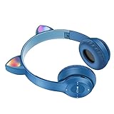 Yajimsa Kabellose Kopfhörer mit Geräuschunterdrückung – kabellose On-Ear--/Fitness-Kopfhörer mit Mikrofon und LED-Katzenohren, kabelloser On-Ear-Kopfhörer mit integriertem Mikrofon, Mädchen-Geschenke