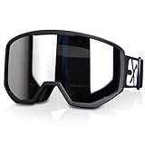 EXP VISION Skibrille für Damen und Herren, Snowboard Brille Schneebrille OTG 100% UV-Schutz Skibrille für brillenträger, Anti-Nebel , Ski Goggles (Silber)