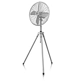 Brandson – Standventilator mit Dreibeinstativ - Ventilator Edelstahl Design - mobiler Lüfter - 3 Geschwindigkeitsstufen - 60 Watt - 45 cm Durchmesser - Silber Edelstahl