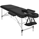 tectake Massageliege 2 Zonen, Massagetisch, Massageliege klappbar, höhenverstellbare Aluminium Massageliege, Portable Massagebank inkl. Zubehör, Alu-Kopfstütze, Armlehne und Tragetasche - schwarz