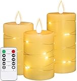 LED-Kerzen, flammenlose batteriebetriebene Kerzen. Blinkende Kerze mit Fernbedienung und Timer. Set von 3 echtes Wachs, verwendet für Wohndekoration und Feiertagsfeiern (3PACK, Elfenbeinfarbe)