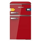 Cecotec Kleiner Kühlschrank - 2-türiger Kühlschrank - Retro 86L - Bolero CoolMarket 2D Origin 86 Red E. 89,3 cm Höhe und 48,7 cm Breite, Energieklasse E, Eisfach, Innenbeleuchtung und Chromgriff, Rot