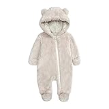 TinaDeer Baby Schneeanzüge Winter Overall mit Kapuze Winter Strampler Fleece Overall mit Fuß für Babys Neugeborene Kleinkind Mädchen Jungen Warm Jumpsuit für 0-12 Monate (Beige, 0-3 Monate)