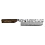 KAI Shun Premier Tim Mälzer Nakiri 14 cm Klingenlänge - VG-MAX Kern 61 (±1) HRC, 32 Lagen Damast hochglanzpoliert - Pakkaholz mittelbraun gemasert - Hammerschlagoberfläche - Made in Japan