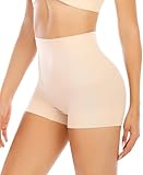 YARRCO Damen Miederhose Leichtformende Unterhose Nahtlos Shapewear Mittelhohe Taille Kurze Miederpants (Beige-Elastizität, M)