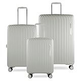 Bugatti Hera 3er Hartschalen-Koffer-Set mit 4-Rollen (S,M,L), leichte Reise-Koffer aus PP Light und Handgepäck-Trolley, Creme