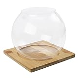 Milisten Micro Landschafts Glasblumentopf mit Rundem Boden Ökologischer Flaschengarten ohne Deckel Bambusuntersetzer Leicht und Einfach zu Reinigen für Sukkulenten und DIY Moosdekoration