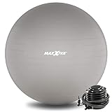 MAXXIVA® Gymnastikball 75 cm Anti-Burst mit Luftpumpe bis 250 kg hautfreundlicher Sitzball Reha Hometraining Balanceball Yoga Pilates Sport Fitnessball(75 cm, Silber)
