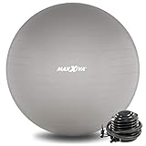 MAXXIVA® Gymnastikball 75 cm Anti-Burst mit Luftpumpe bis 250 kg hautfreundlicher Sitzball Reha Hometraining Balanceball Yoga Pilates Sport Fitnessball(75 cm, Silber)