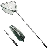 wiipara Teichkescher 155cm, Teich Kescher mit Teleskopstange, Stabil und Klappbar, Aluminium Aquarium Poolkescher für Algen, Schwimmbad, Gartenteich Reinigung, Pool Zubehör